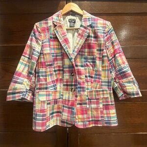 Lord & Taylor 8 Multicolor Madras Plaid Blazer coat jacket 100% cotton summer